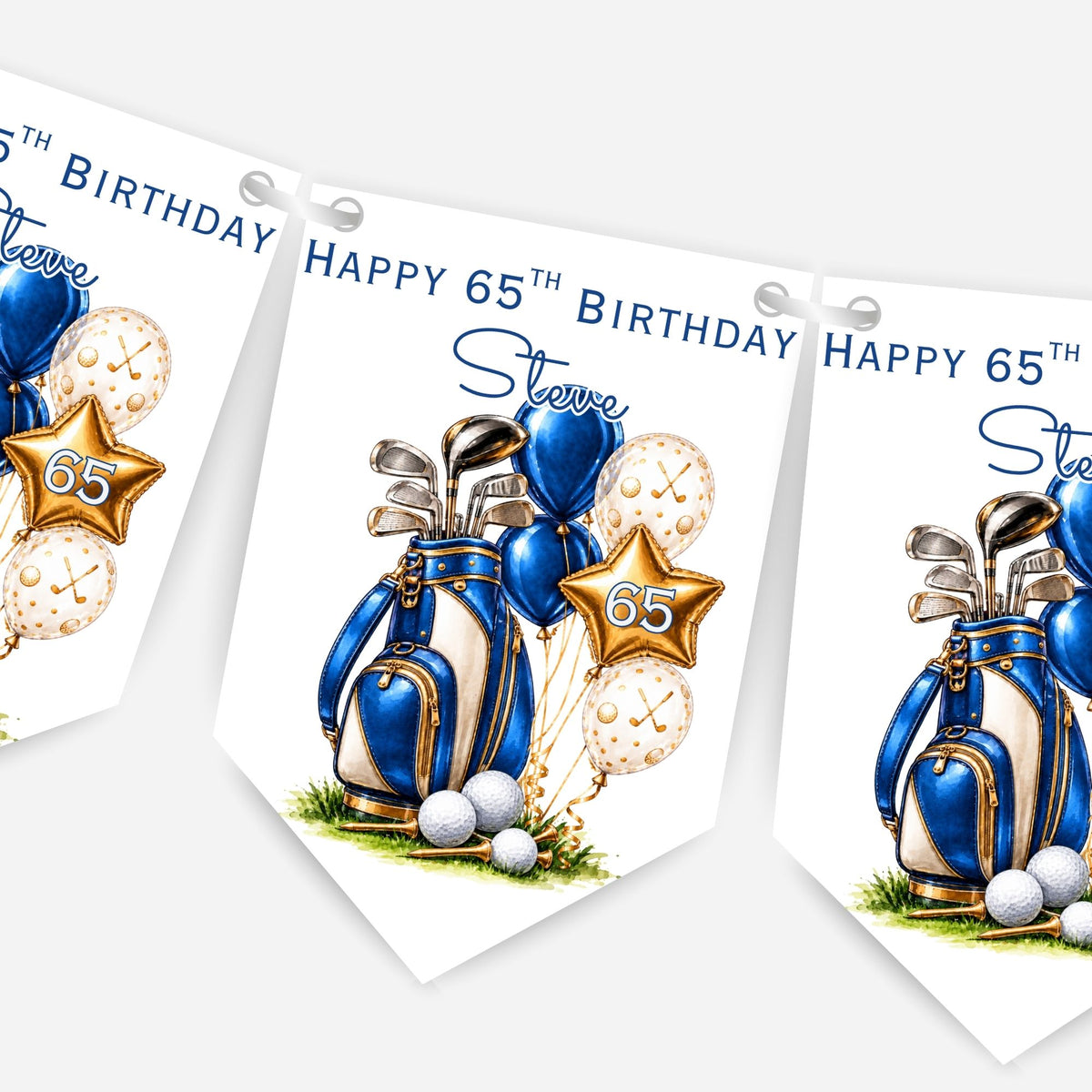 Golf Birthday Bunting Decoration โ Custom Name & Age - Golfing Themed Party Banner โ 4 Colours Available โ B320