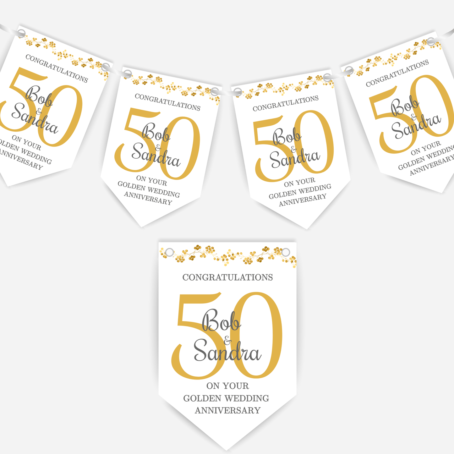 Golden 50th Wedding Anniversary Bunting - B136