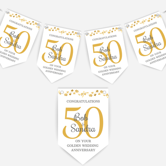 Golden 50th Wedding Anniversary Bunting - B136