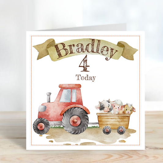 Red tractor Farming Birthday Card - C149