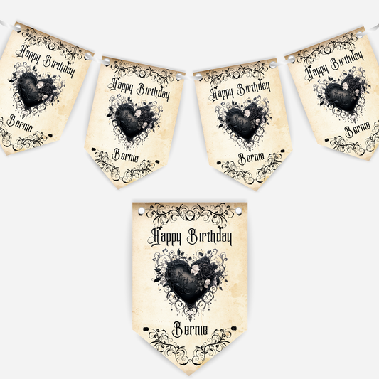 Gothic Black Lace Heart Bunting - B150
