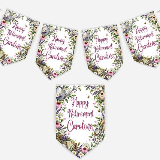 Retirement or any occasion bunting, pretty garden design - B332