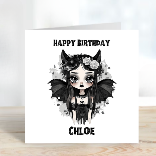 Gothic Birthday Card, Alternative Creepy Girl Art - C797