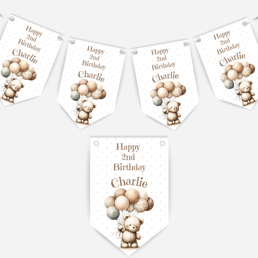 Cute Teddy & Balloons Birthday Bunting - B120