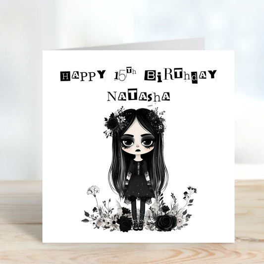 Gothic Birthday Card, Alternative Creepy Girl Art - C799