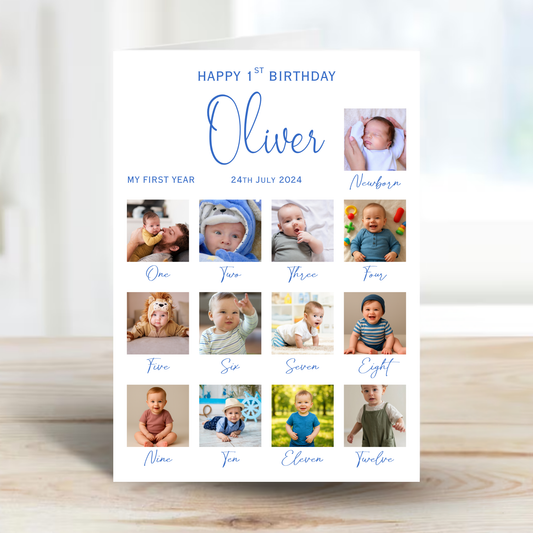 Newborn to 12 Months Milestone - Personalised 1st Birthday Photo Card - PC57