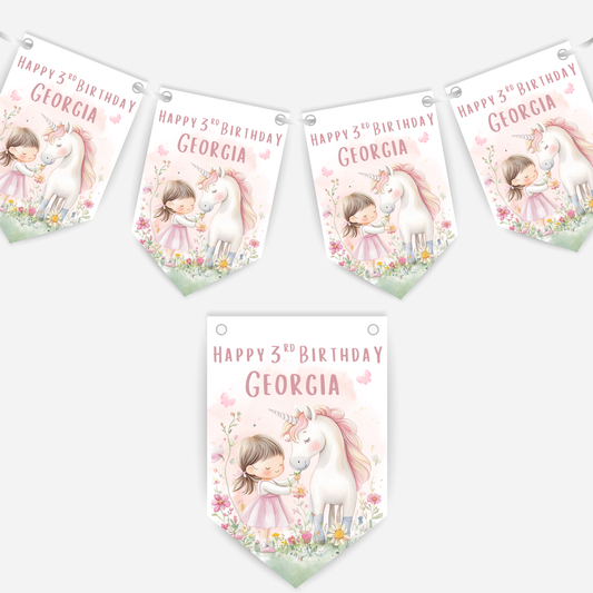 Cute Unicorn and Girl Bunting - B182