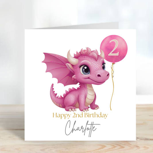Cute Pink Dragon Birthday Card - C100
