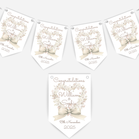 Engagement or Wedding Heart and Bow Bunting - B207
