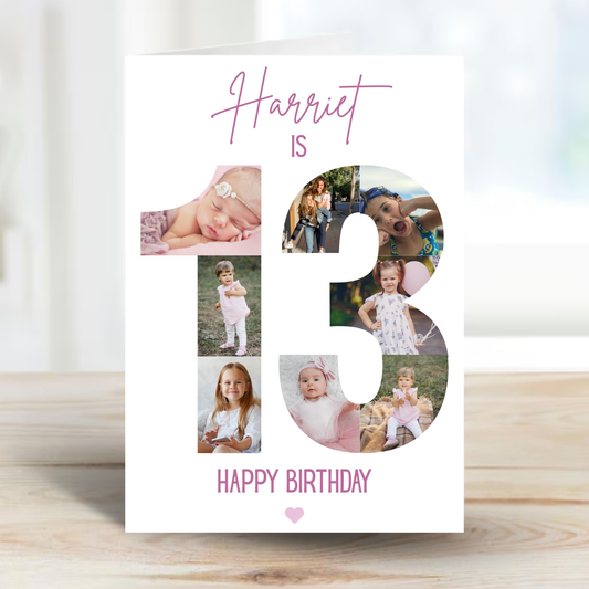 Pink 13th Birthday Photo Collage Card - PC48