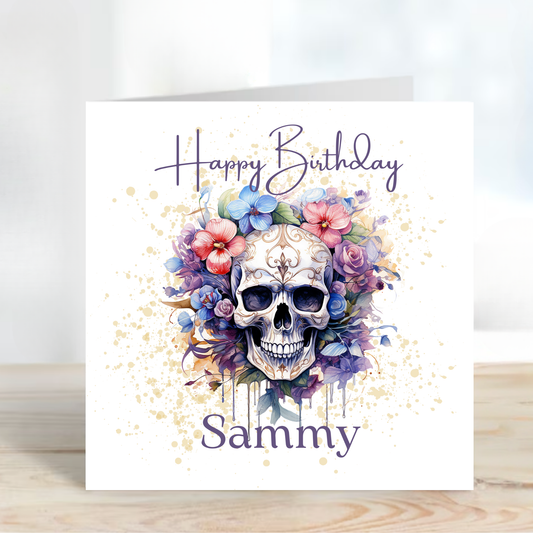 Gothic Floral Skull Birthday Card - C133