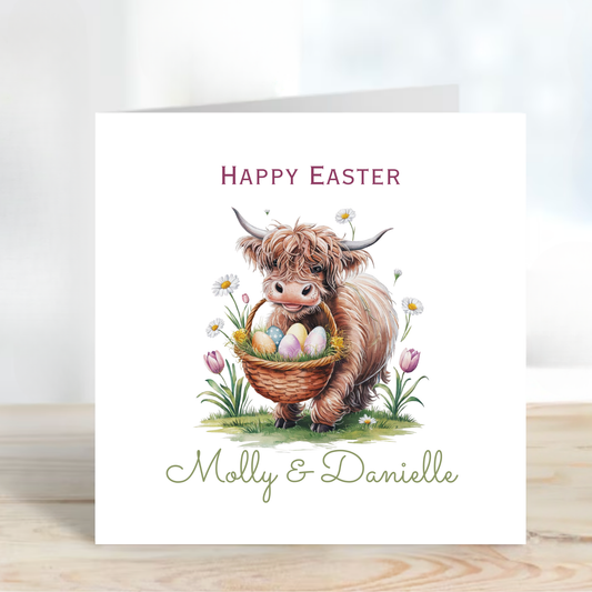 Easter Card With A Cute Highland Cow Design - C844