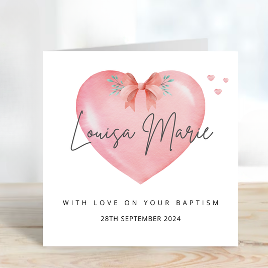 Christening & Baptism Pink Heart Card - C109