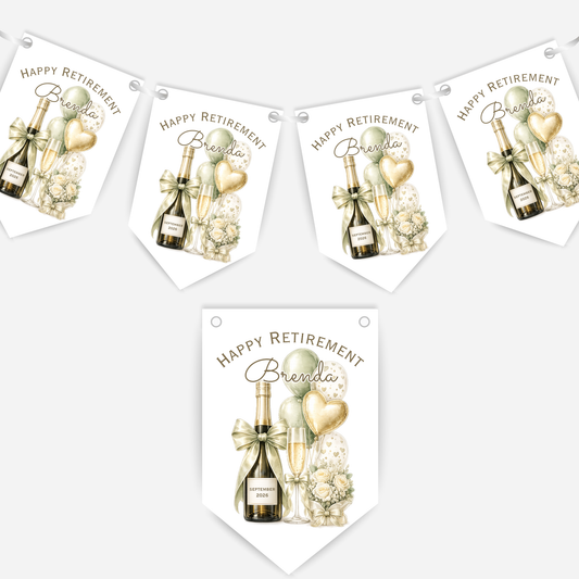 Retirement or any occasion bunting, pretty flowers, fizz and balloons design - B315