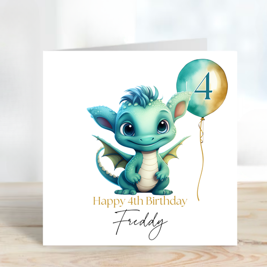 Cute Green Dragon Birthday Card - C101