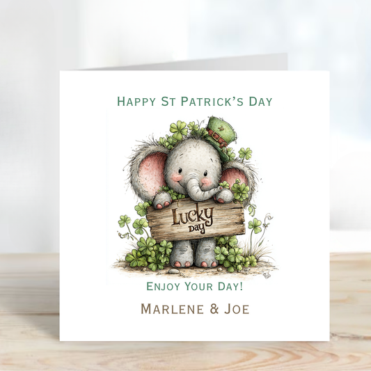 St Patrick's Day Card - Cute Elephant Design - C806