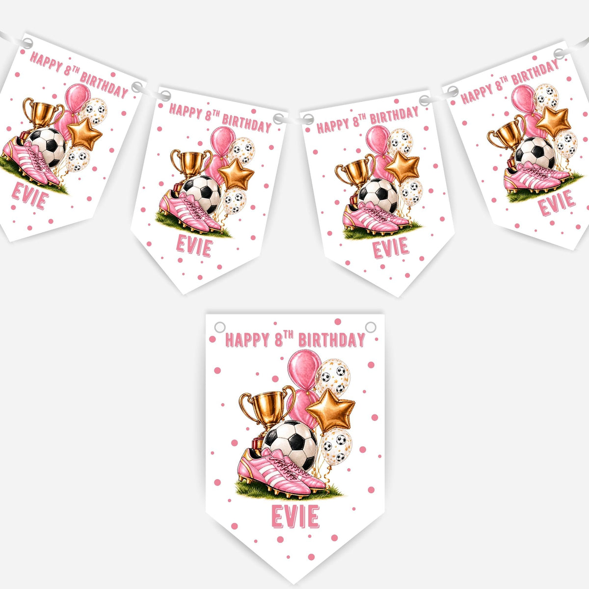 Football Birthday Bunting In Four Colours โ Blue-Pink - Black - Red โ B325