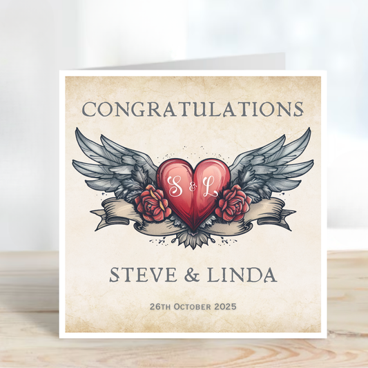 Tattoo Style Wedding or Engagement Card - C500
