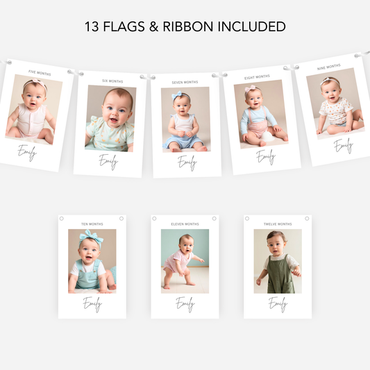 Newborn to 12 Months Milestone A6 Smaller Bunting - 1st Birthday - S199