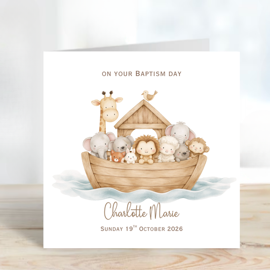 Christening & Baptism Noah Ark Card - Neutral Design - C873