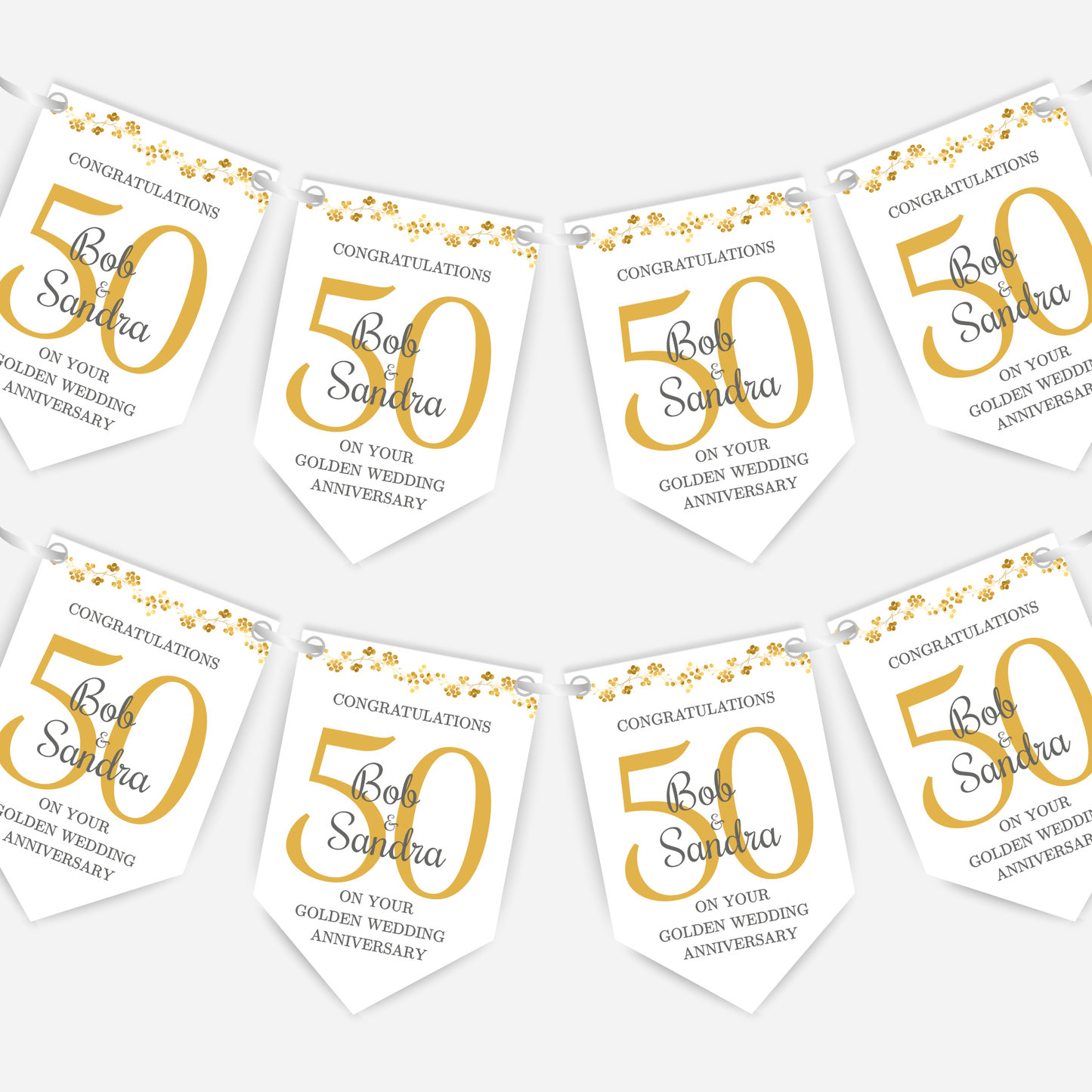 Golden 50th Wedding Anniversary Bunting - B136