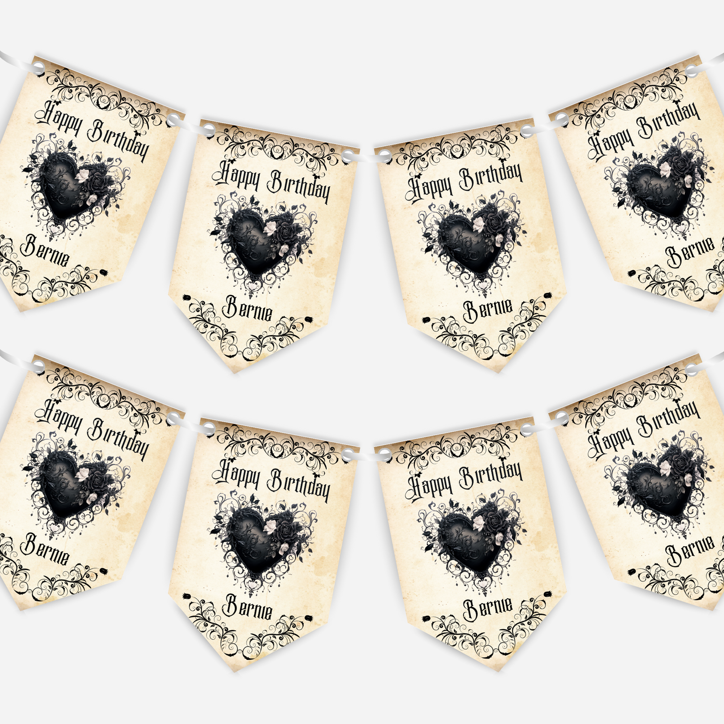 Gothic Black Lace Heart Bunting - B150