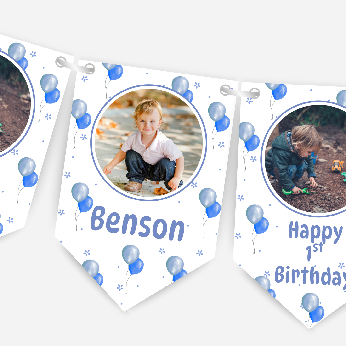 Personalised Blue Balloons Photo Bunting - B184