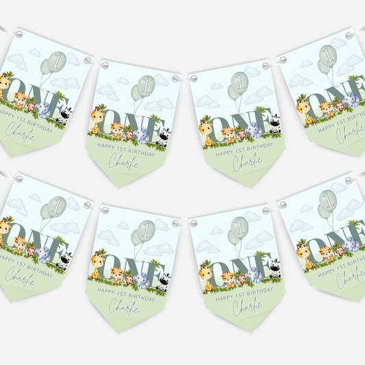 1st Birthday Baby Safari AnimalBunting - B326