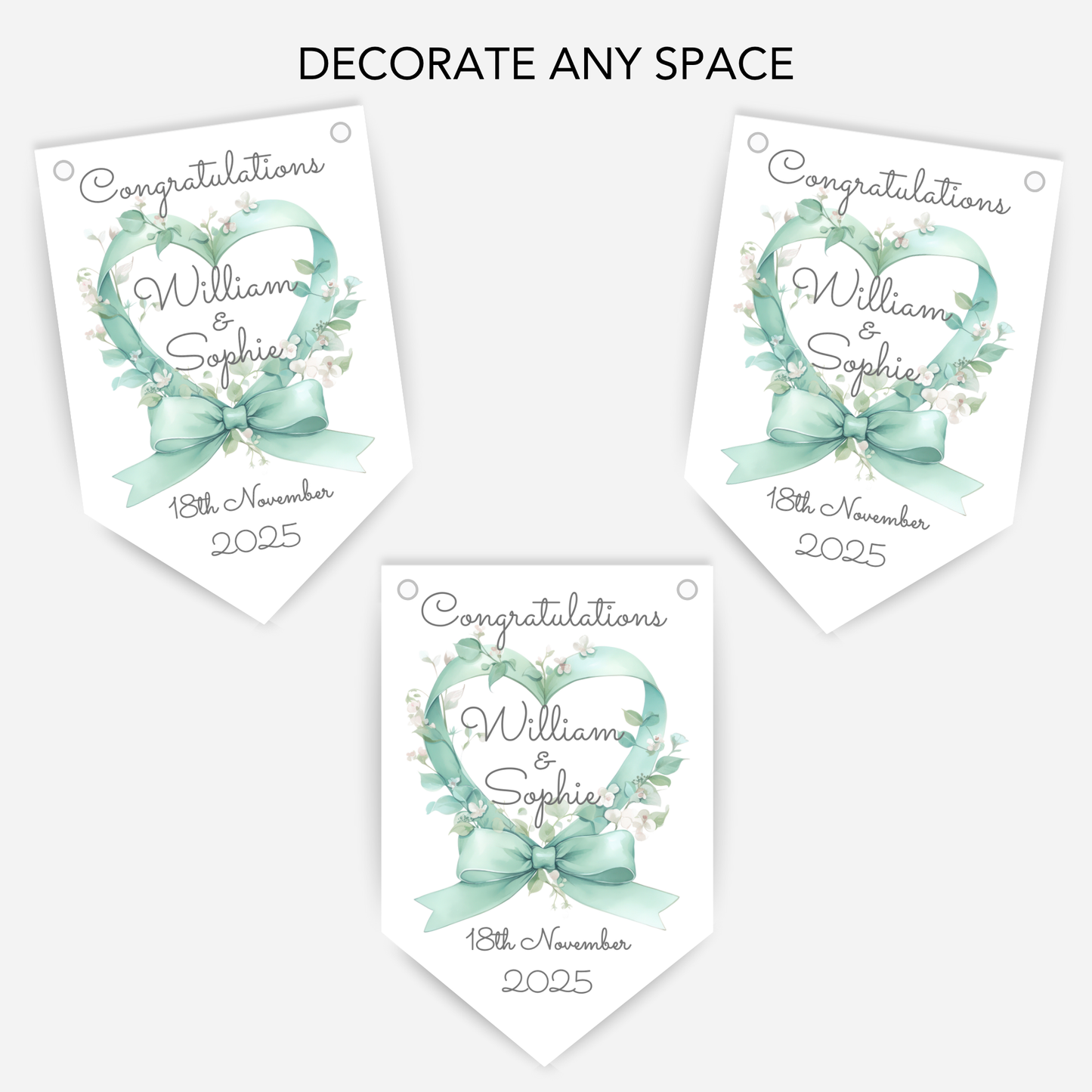 Engagement or Wedding Heart and Bow Bunting - B206