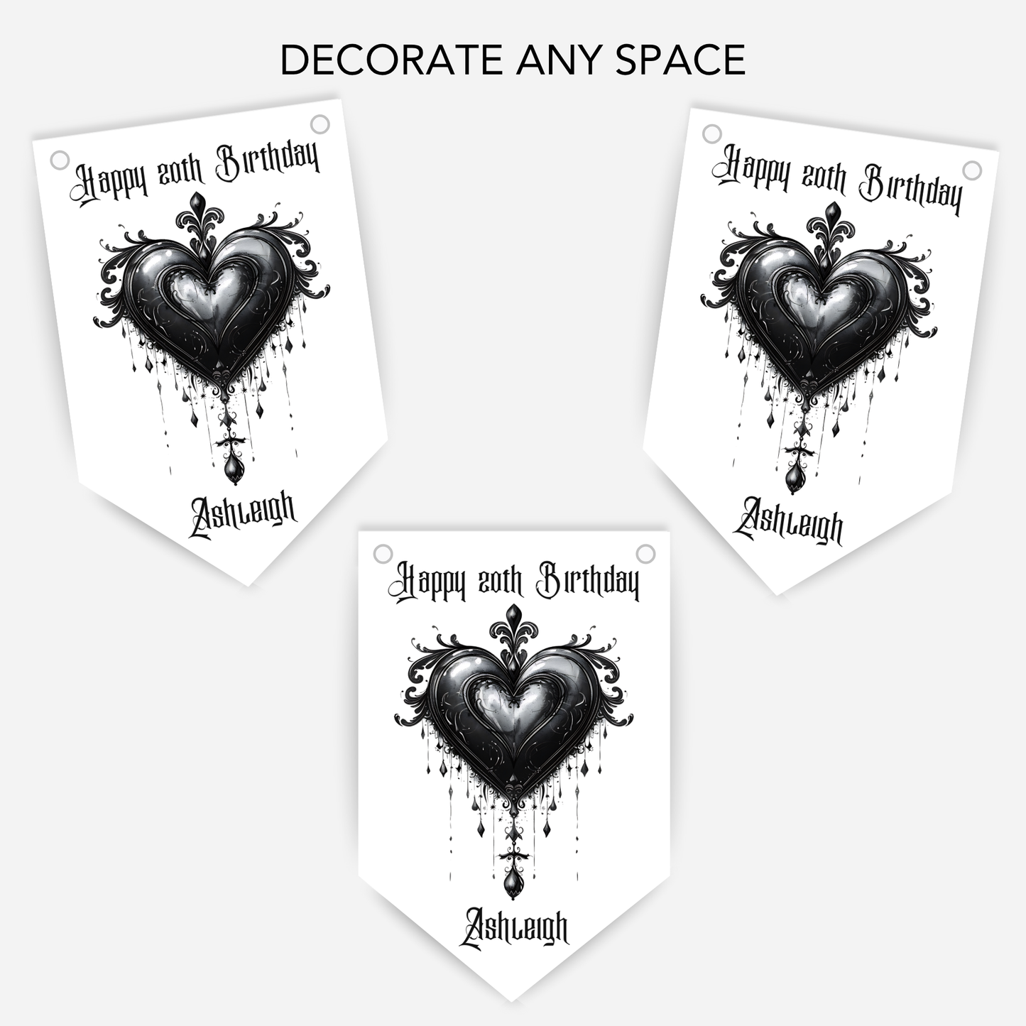 Gothic Style Black Lace Heart Bunting - B214