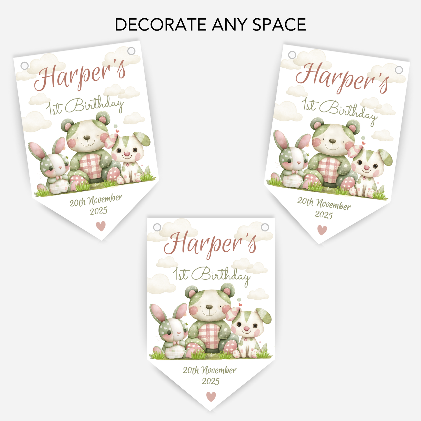 Cute patchwork animal 1st Birthday Bunting - B233