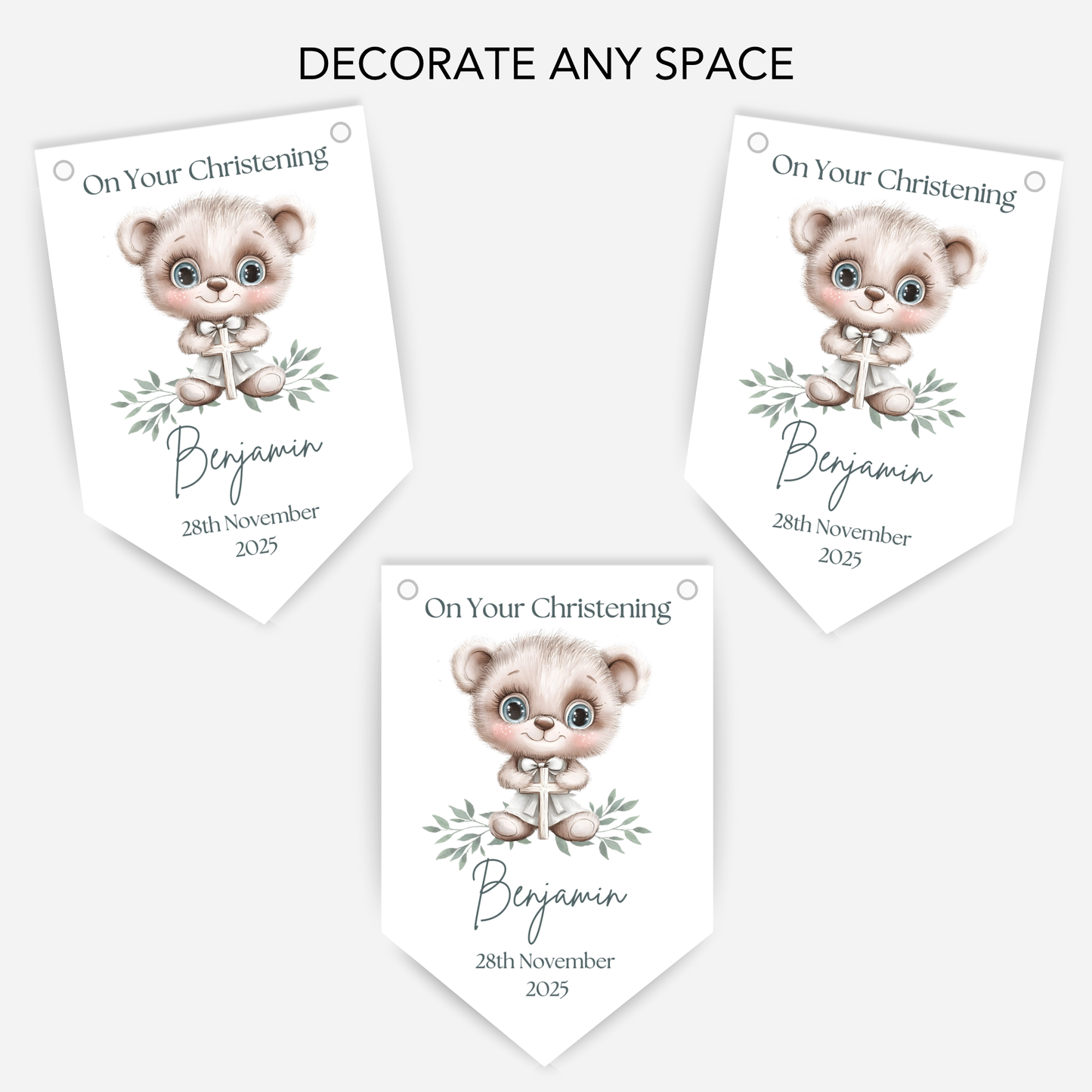 Cute Teddy Christening or Baptism Bunting - B203