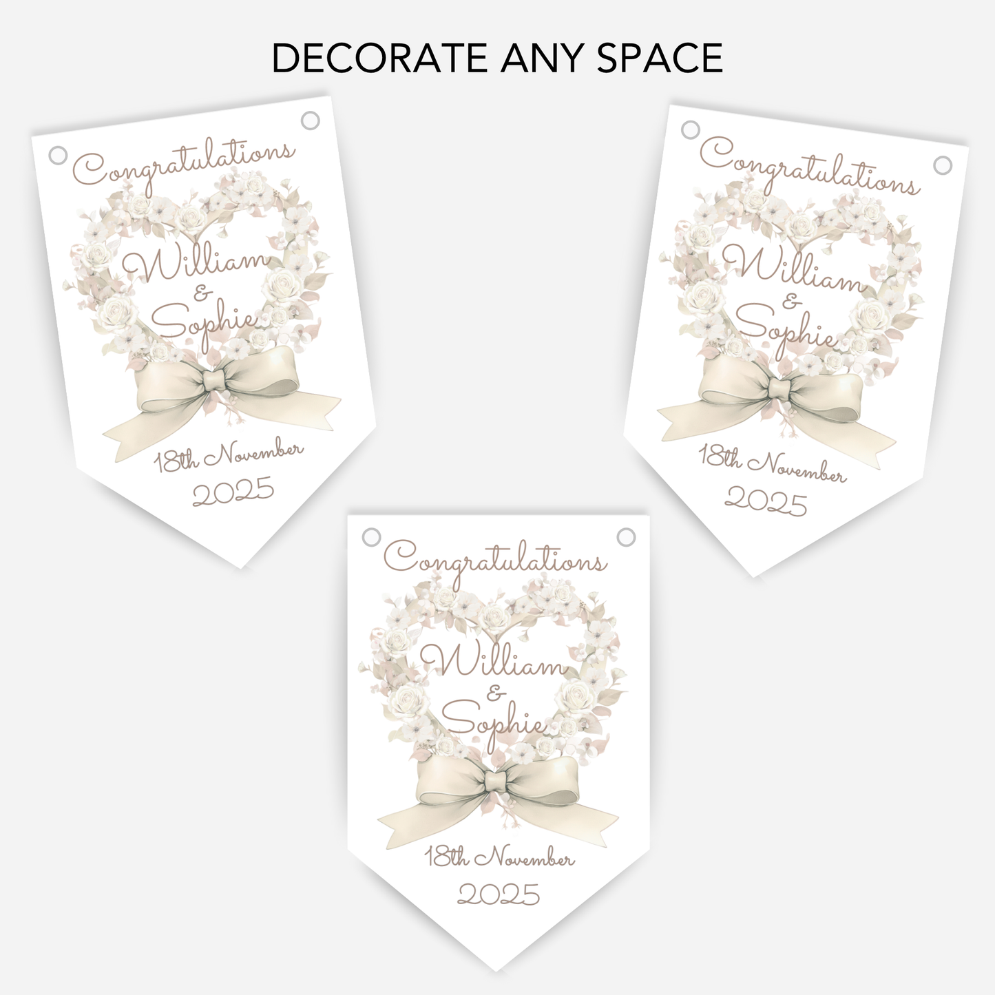 Engagement or Wedding Heart and Bow Bunting - B207