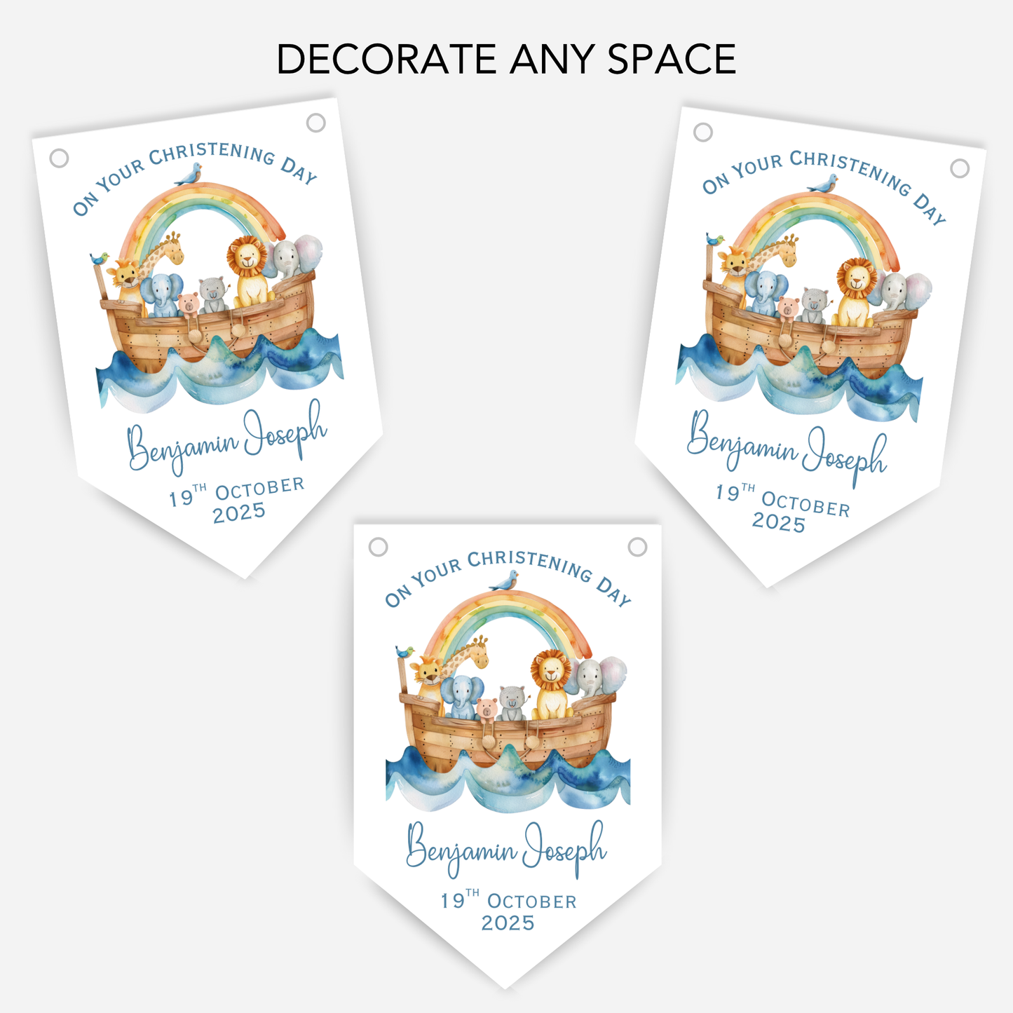 Noah's Ark Christening or Baptism Blue Bunting - B219