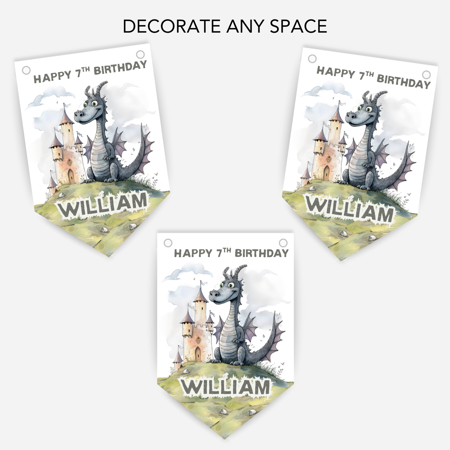 Dragon Birthday Bunting with Castle - B217