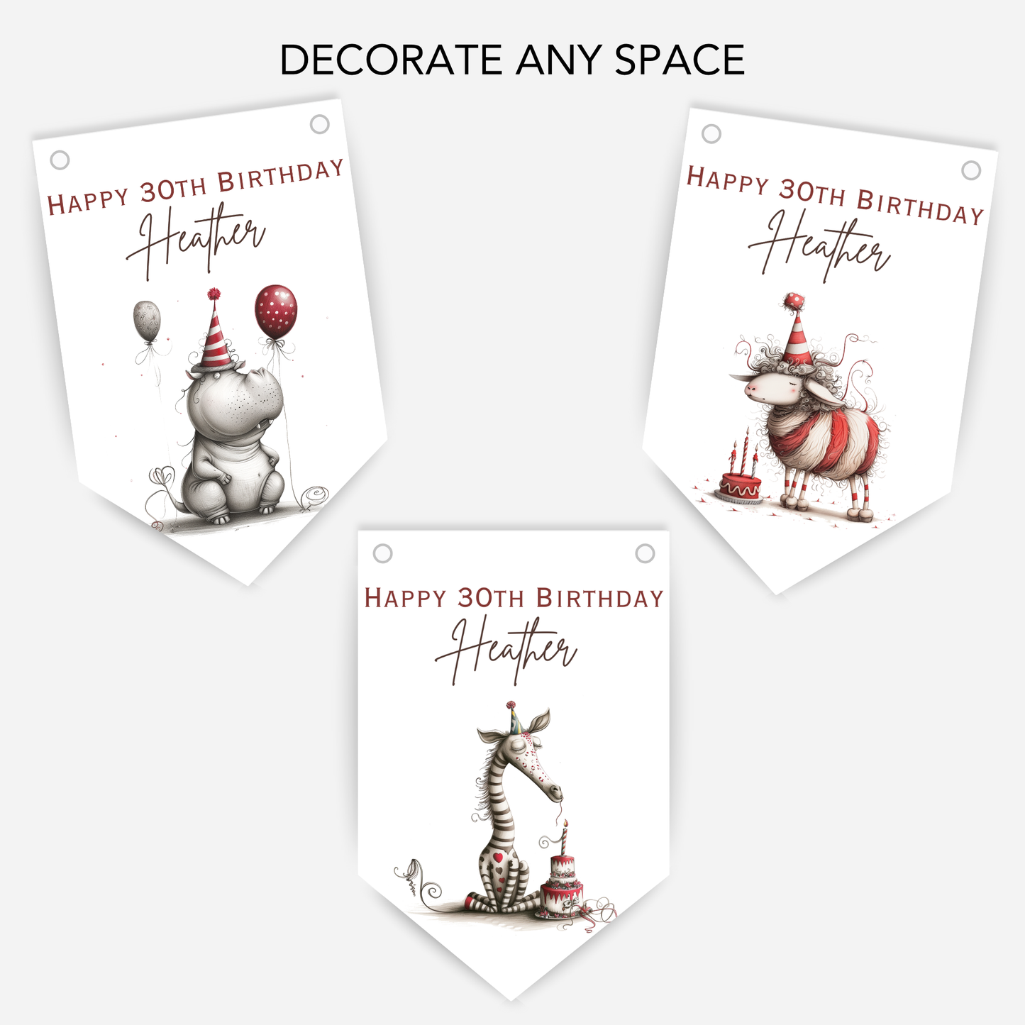 Whimsical Funny Animal Birthday Bunting - For Any Age – B200