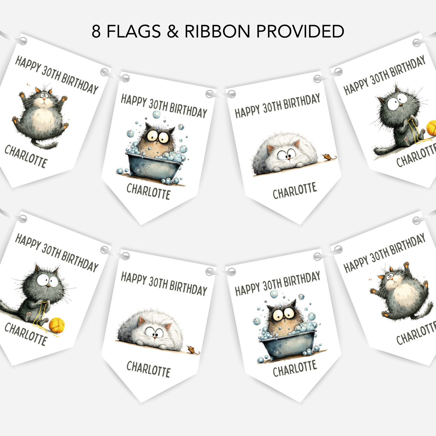 Whimsical Funny Cat Birthday Bunting - For Any Age – B260