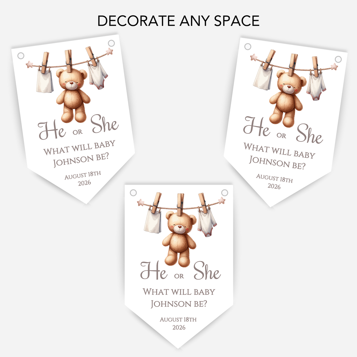 Cute Teddy Bear Gender Reveal Bunting - B188