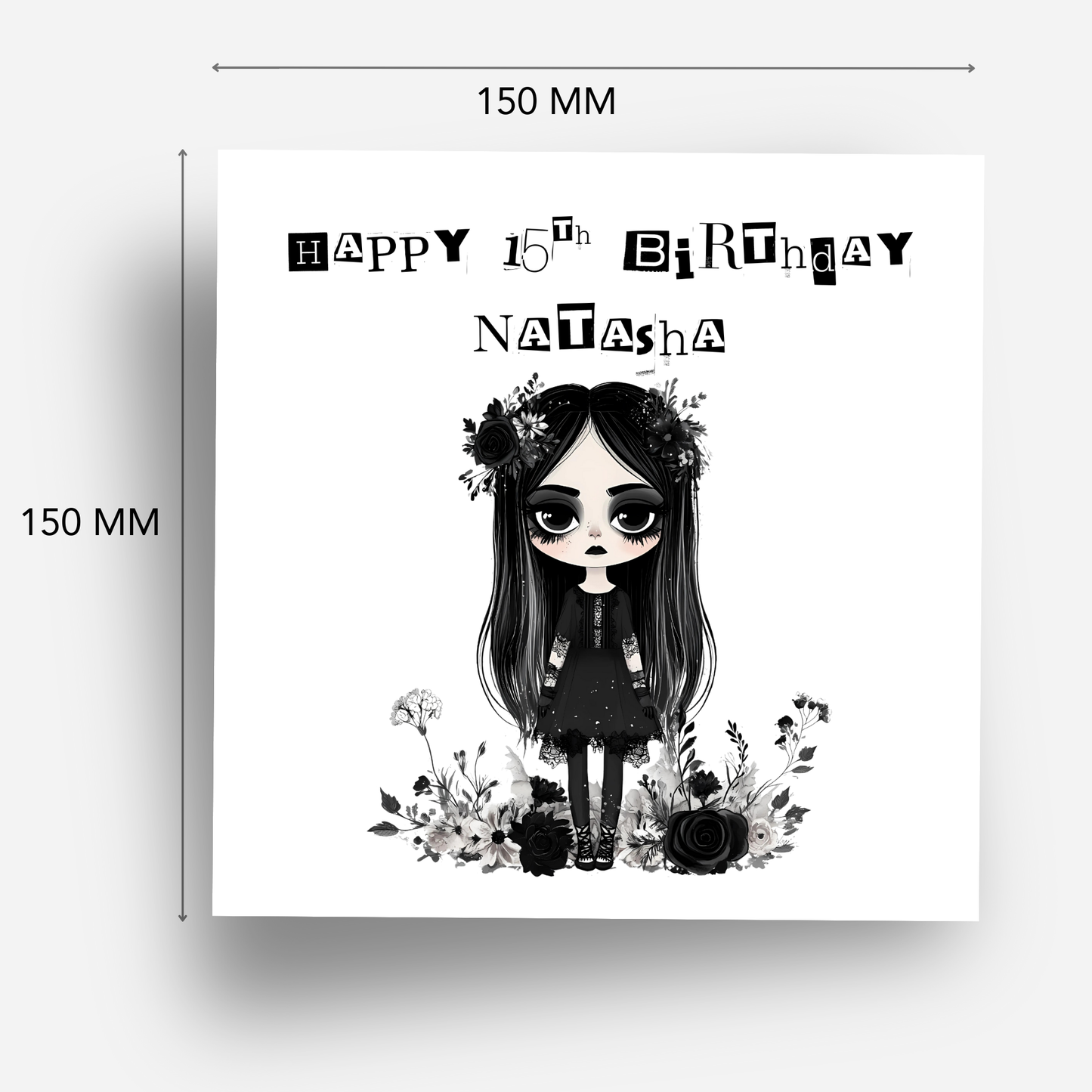 Gothic Birthday Card, Alternative Creepy Girl Art - C799