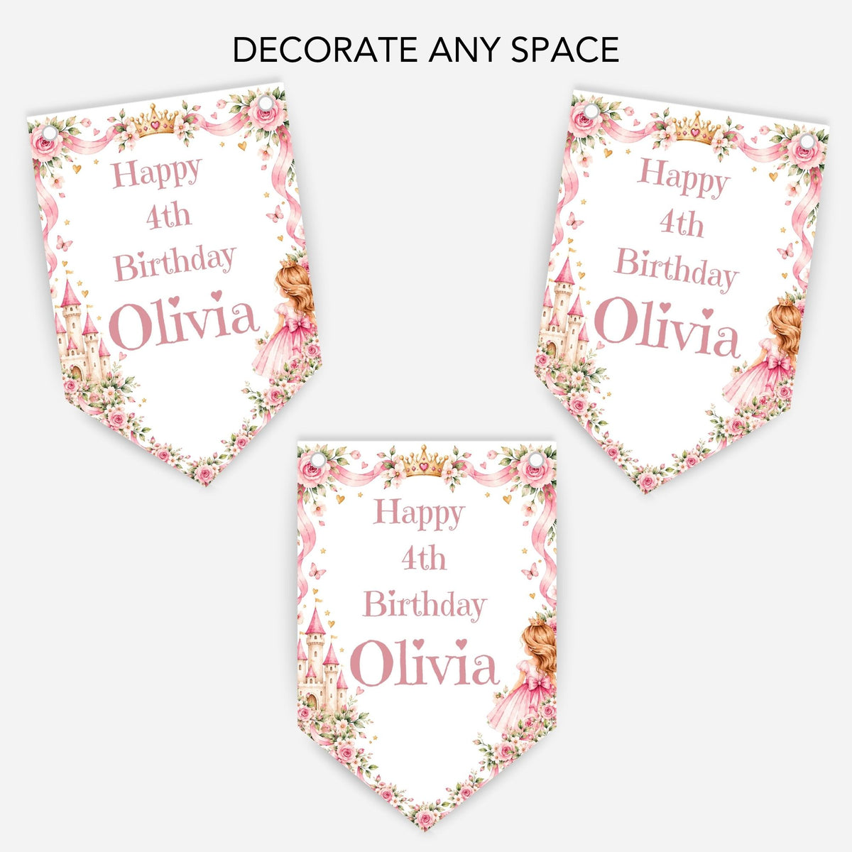 Pretty Pink Princess Birthday Bunting - B348