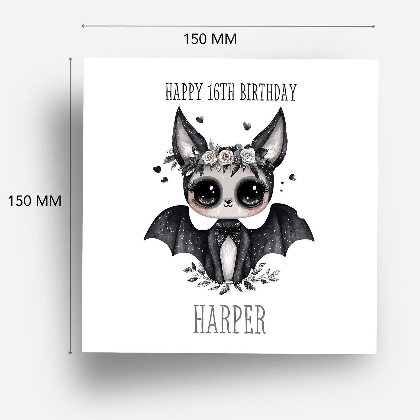 Gothic Birthday Card, Alternative Cute Bat Art - C800