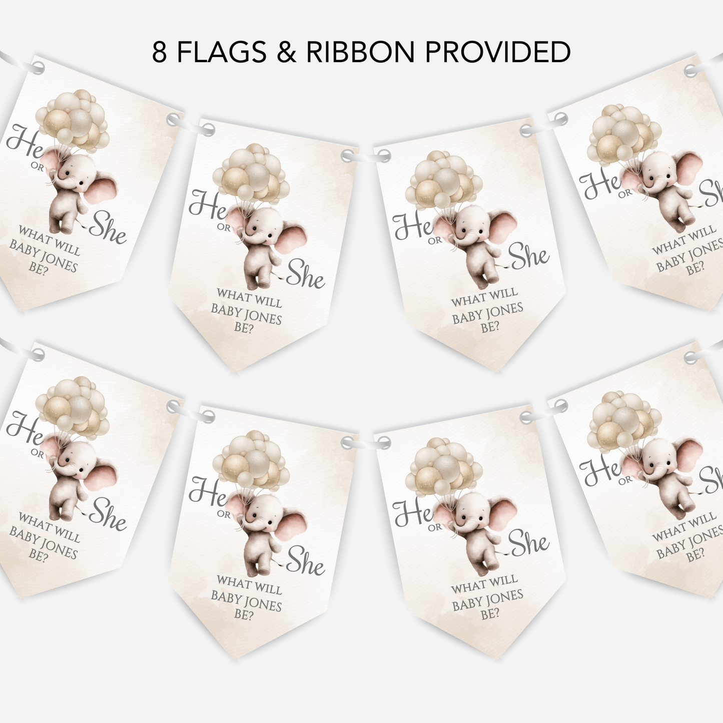 Cute Baby Elephant Gender Reveal Bunting - B265