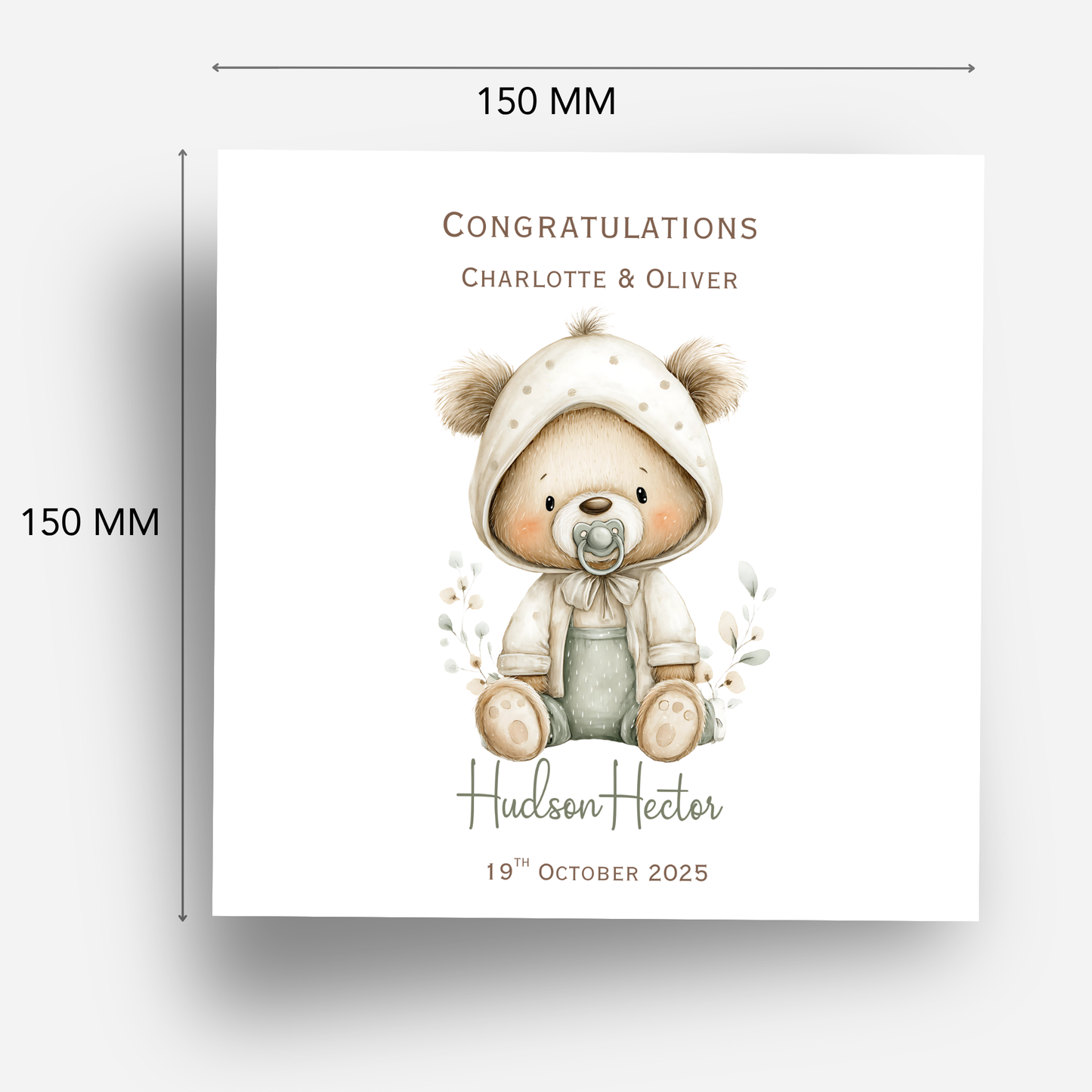 New Baby Congratulations Card with Name and Date of the Birth - C670