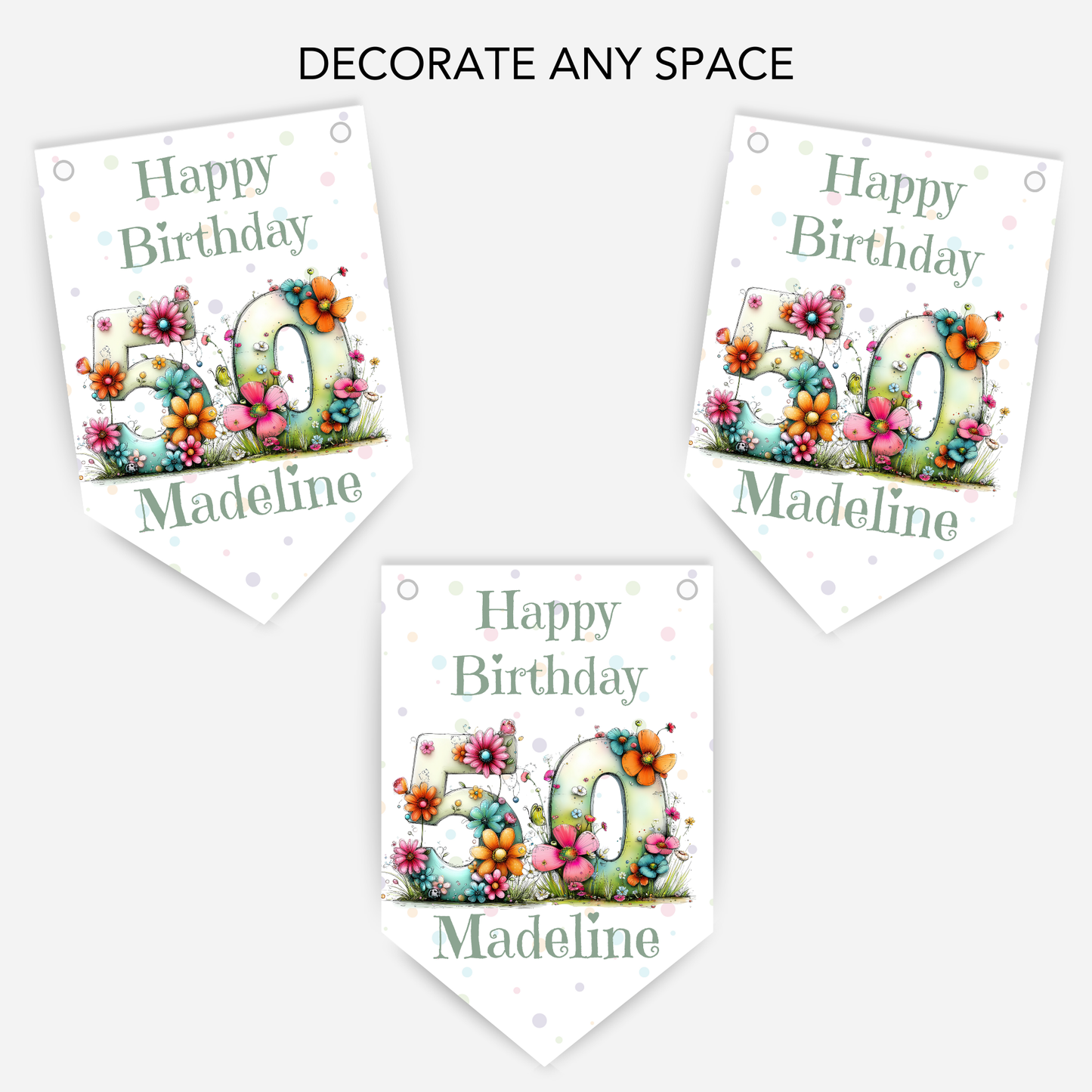 Quirky Floral Any Number Bunting โ Party Banner โ Party Decoration - B284