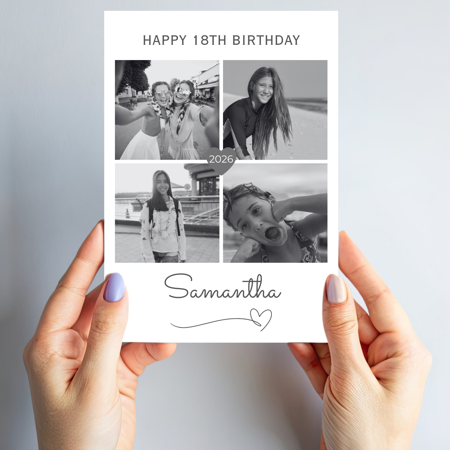 Black and White Four Photo Birthday Card - PC15