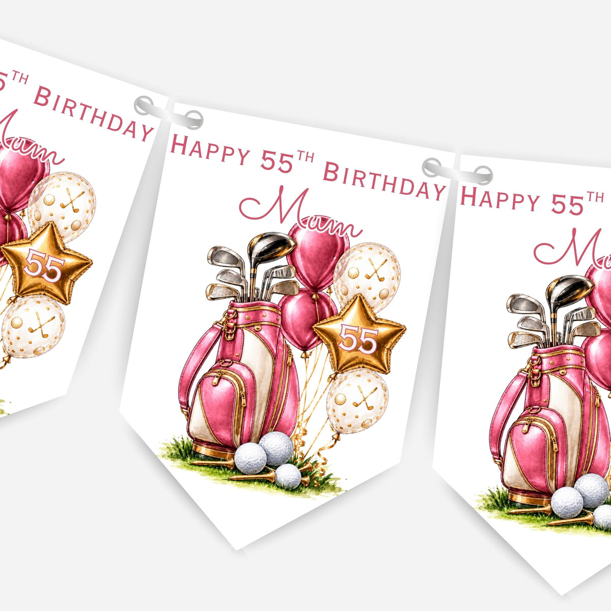 Golf Birthday Bunting Decoration – Custom Name & Age - Golfing Themed Party Banner – 4 Colours Available – B320