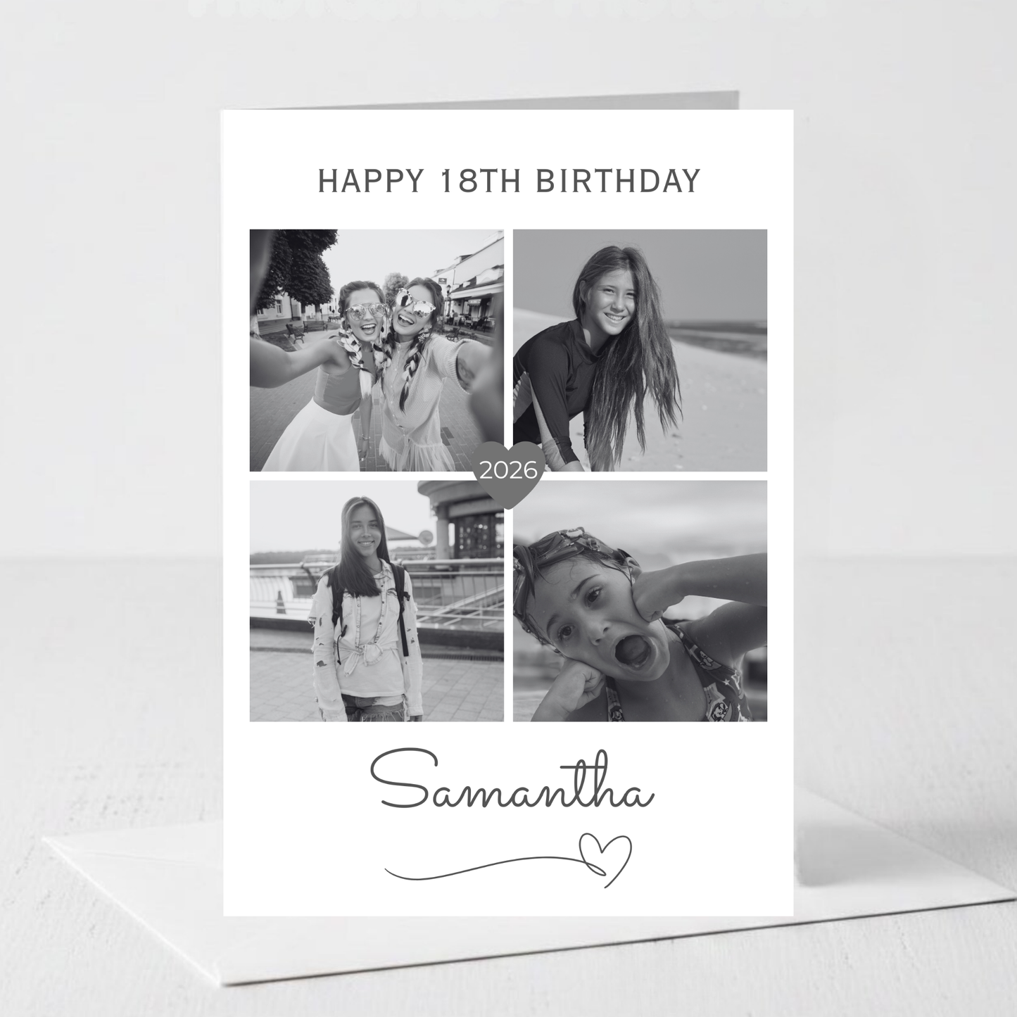 Black and White  Four Photo Birthday Card - PC15