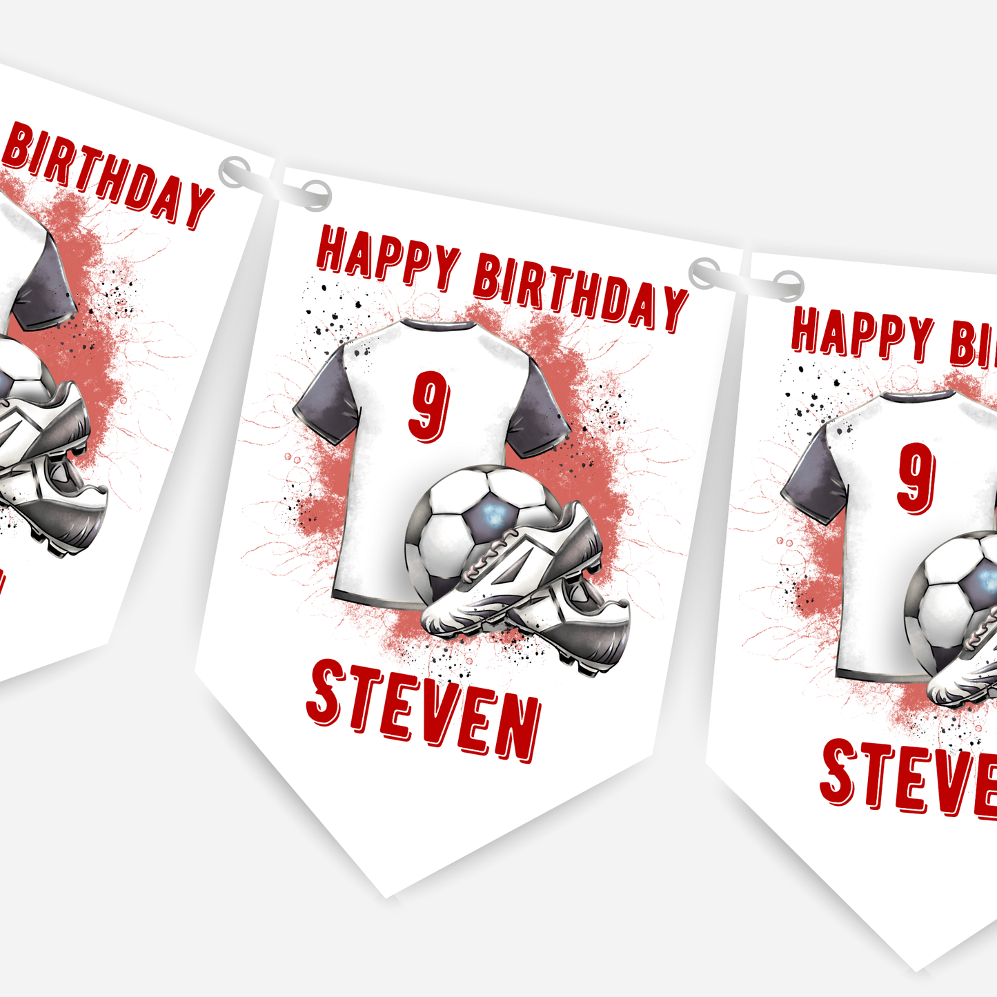 Football Birthday Bunting – Blue-Pink - Green - Red – B252