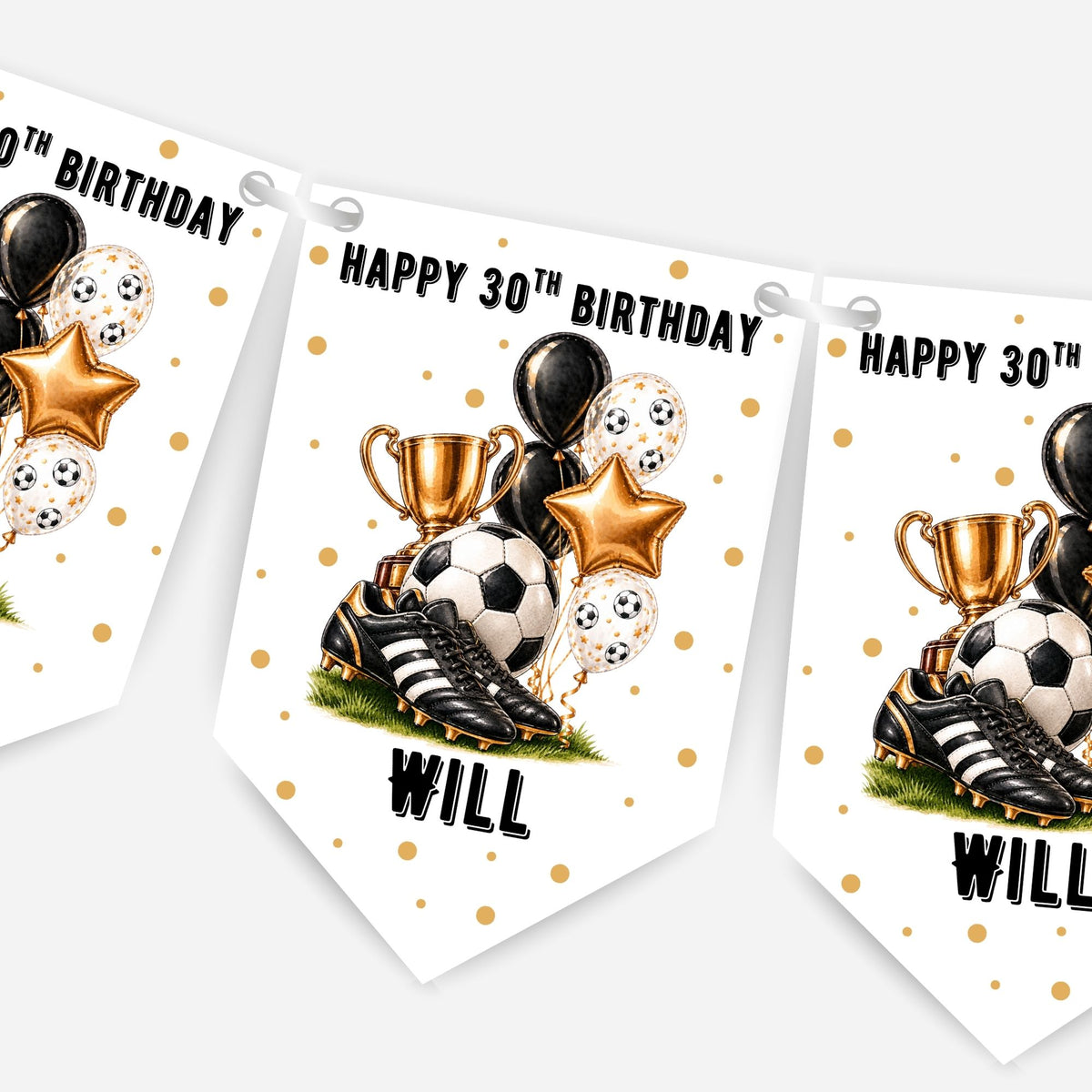 Football Birthday Bunting In Four Colours – Blue-Pink - Black - Red – B325