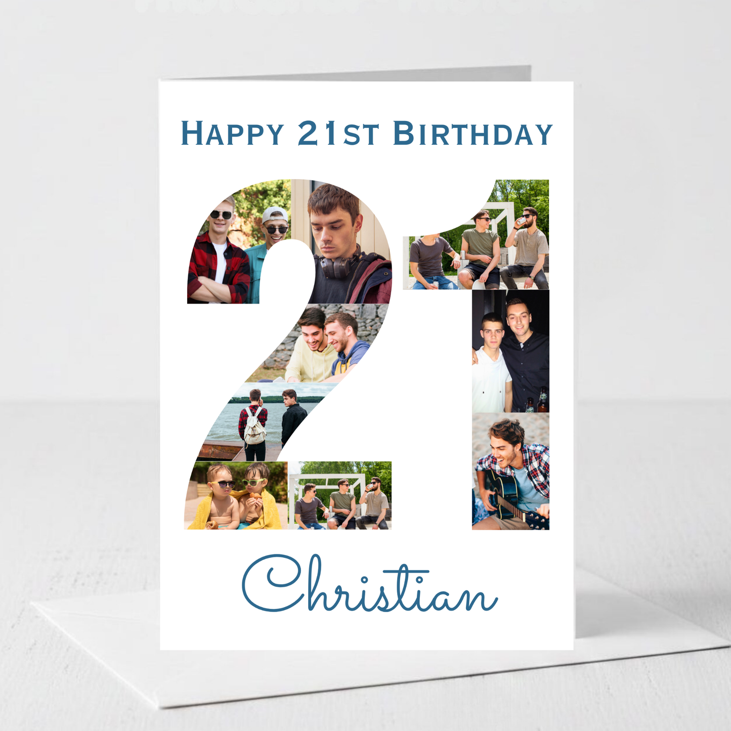 Blue 21st Birthday Photo Collage Card - PC08